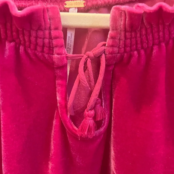FREE PEOPLE Terese velvet puff sleeve top SMALL shirt sleeves bright pink blouse - Picture 11 of 16